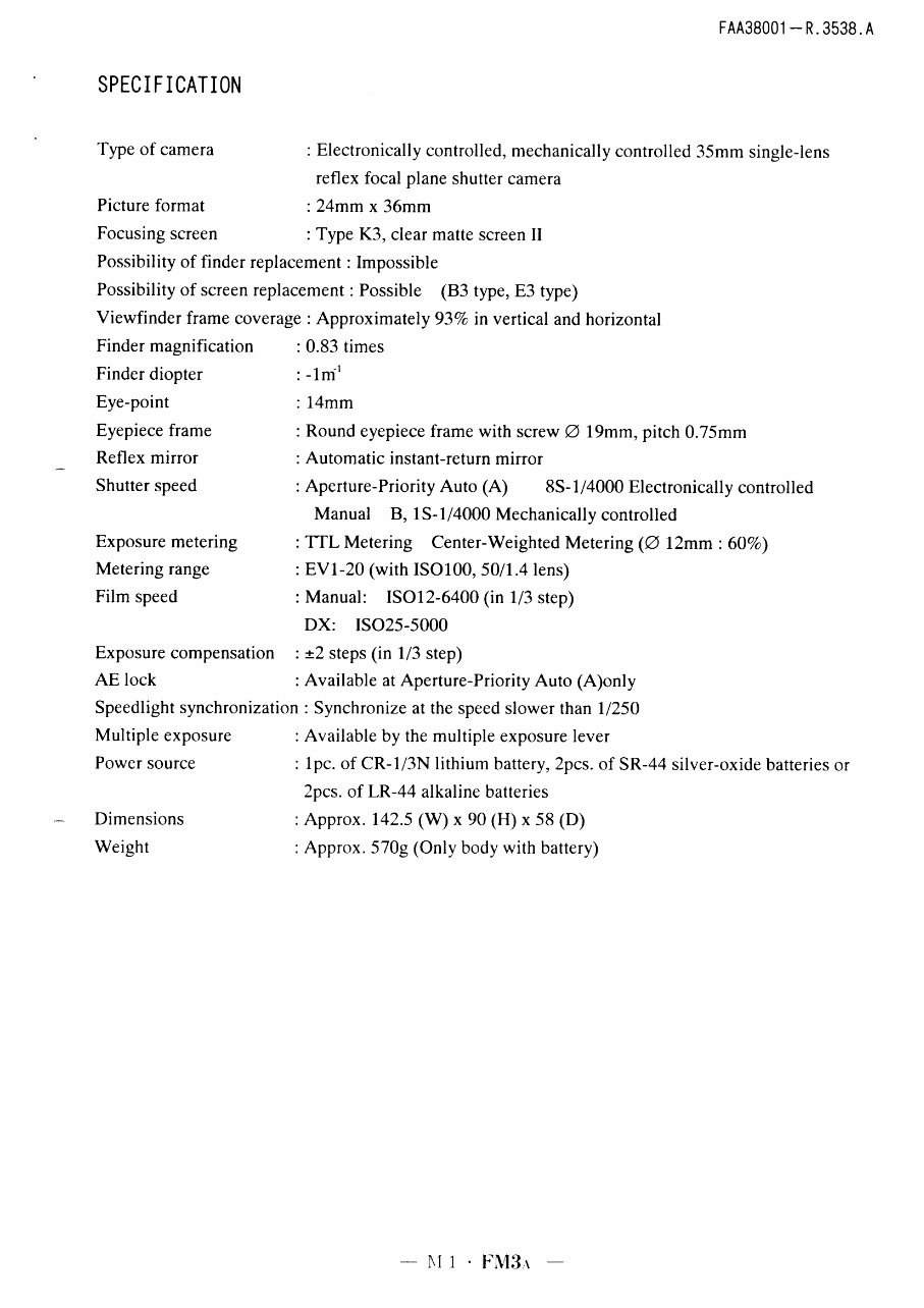 Nikon FM3A Repair Manual & Parts List preview img 2