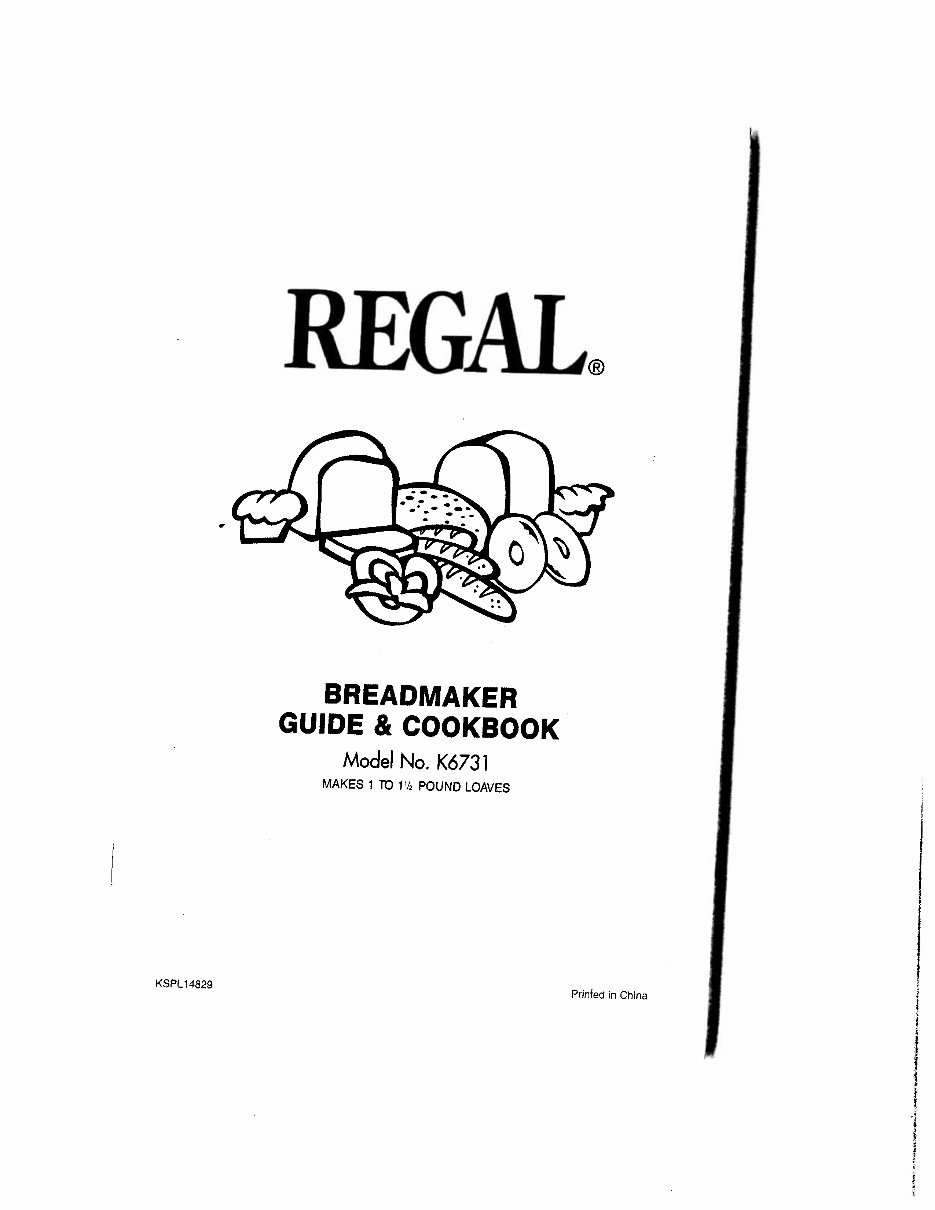 Regal Breadmaker Parts Model K6731 Instruction Manual Recipes K 6731 preview img 1