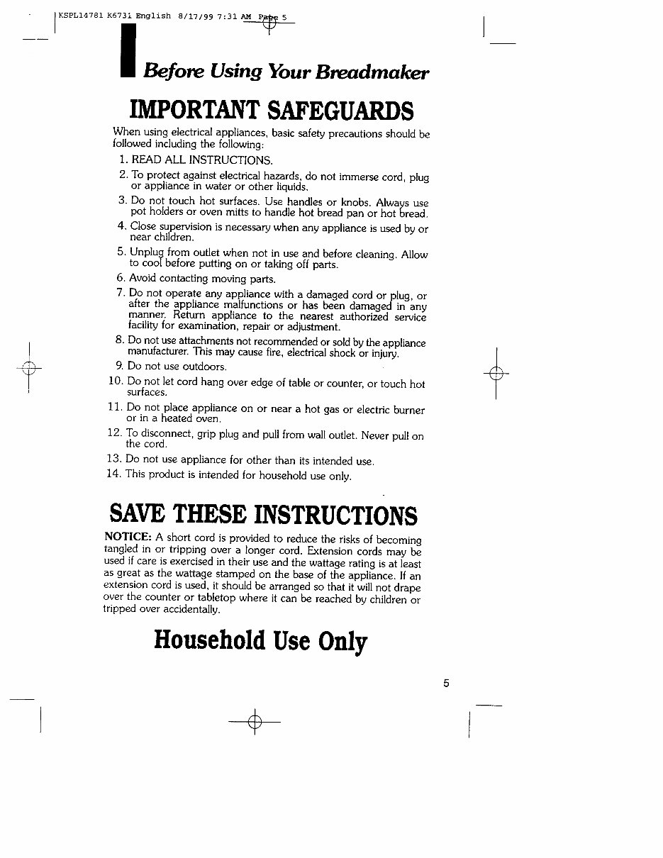 Regal Breadmaker Parts Model K6731 Instruction Manual Recipes K 6731 preview img 5