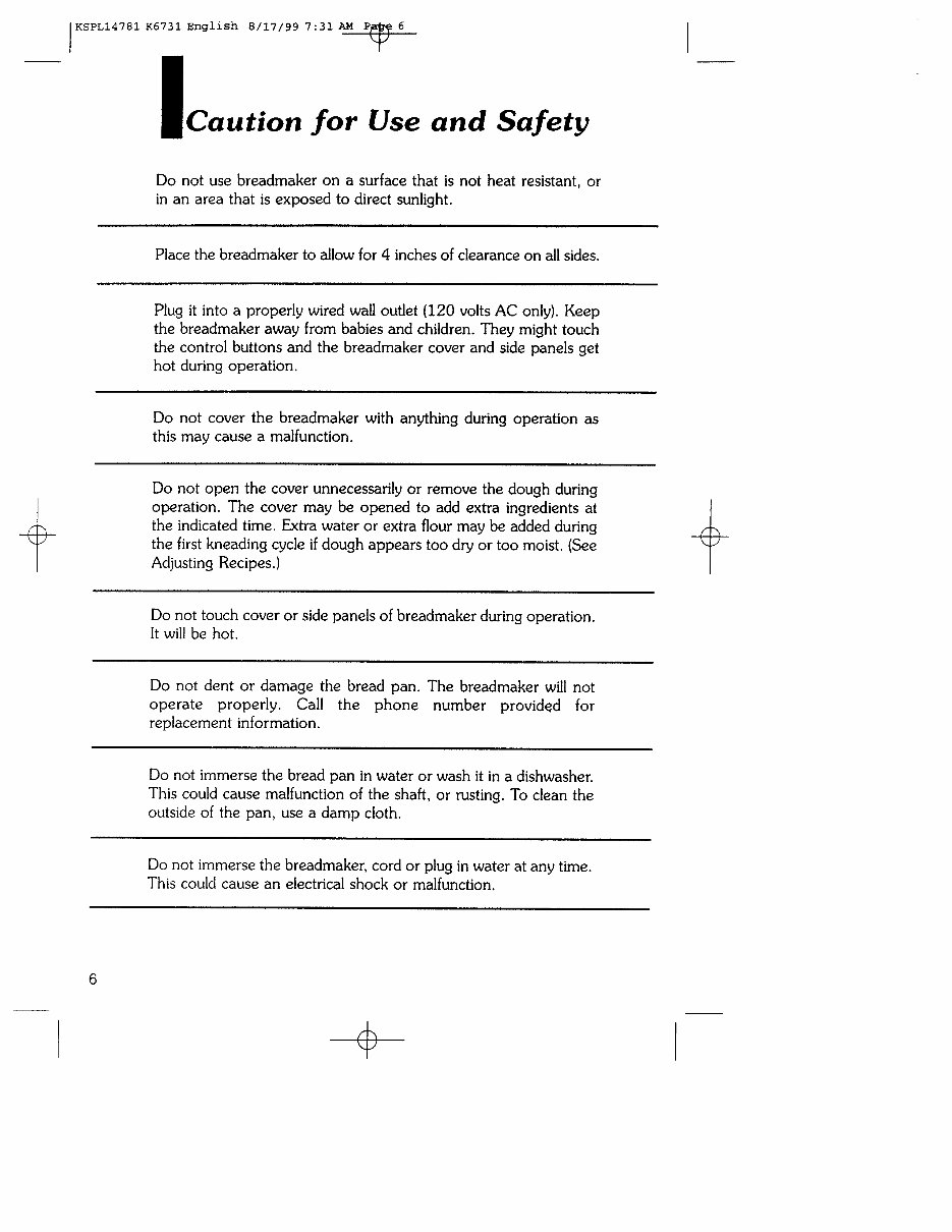 Regal Breadmaker Parts Model K6731 Instruction Manual Recipes K 6731 preview img 6