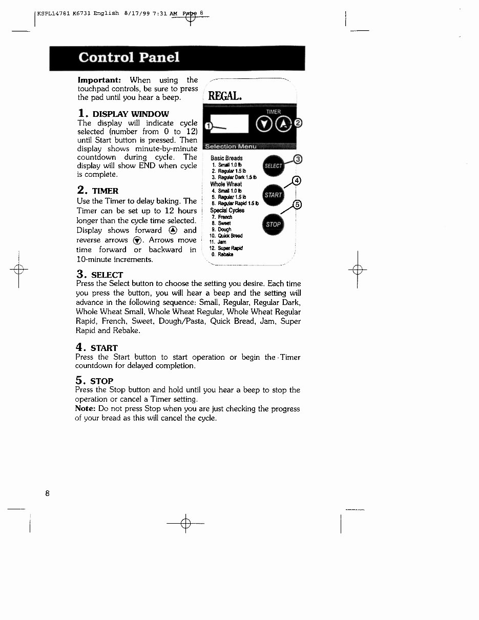Regal Breadmaker Parts Model K6731 Instruction Manual Recipes K 6731 preview img 8
