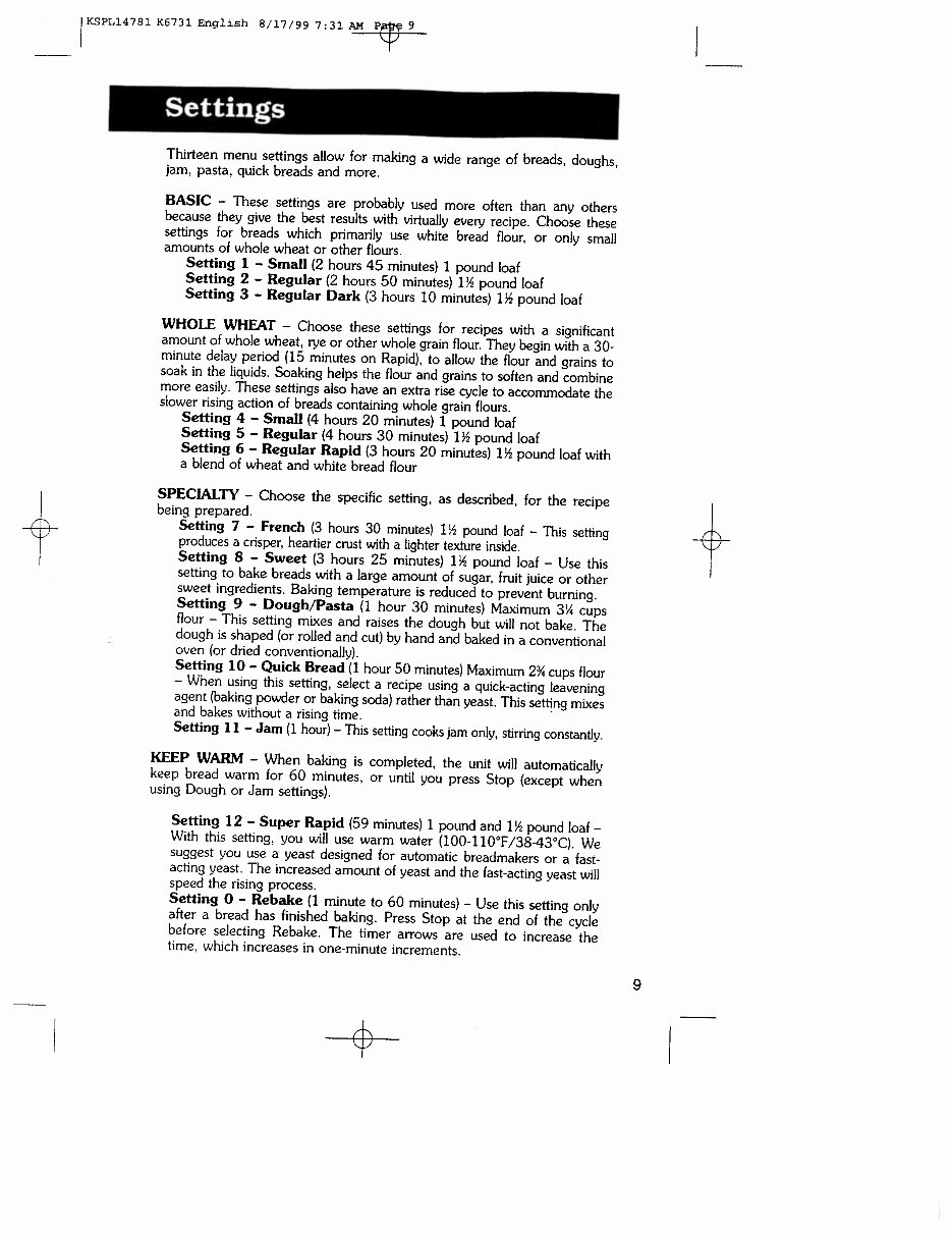 Regal Breadmaker Parts Model K6731 Instruction Manual Recipes K 6731 preview img 9