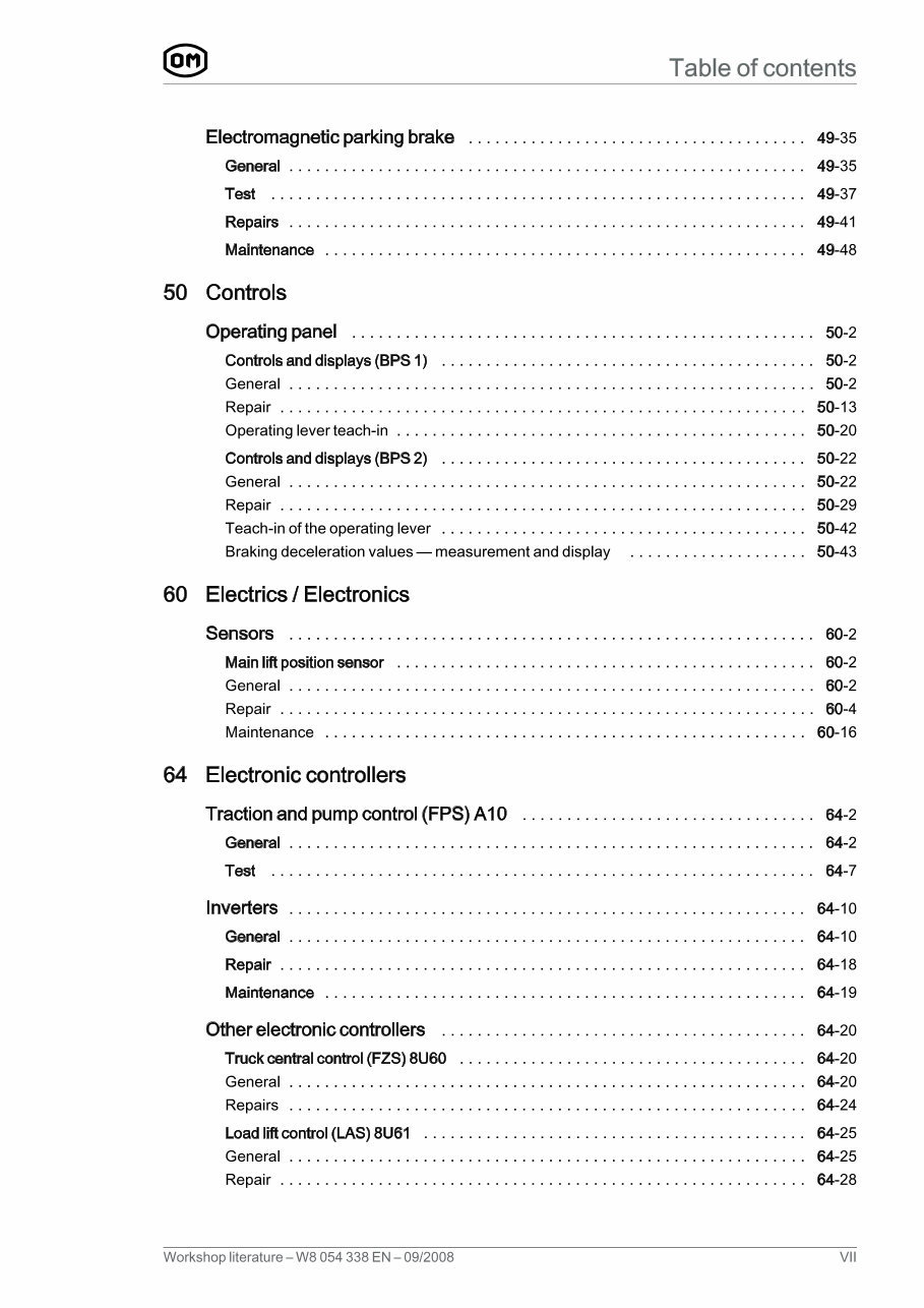OM Series XNA XNAac Generation 1.2 80V Forklift Truck Service Repair Workshop Manual preview img 9
