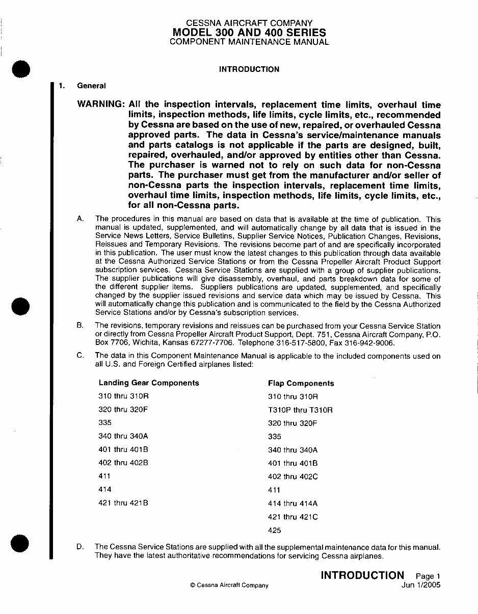 Cessna Component Maintenance Manual Model 300 400 preview img 7