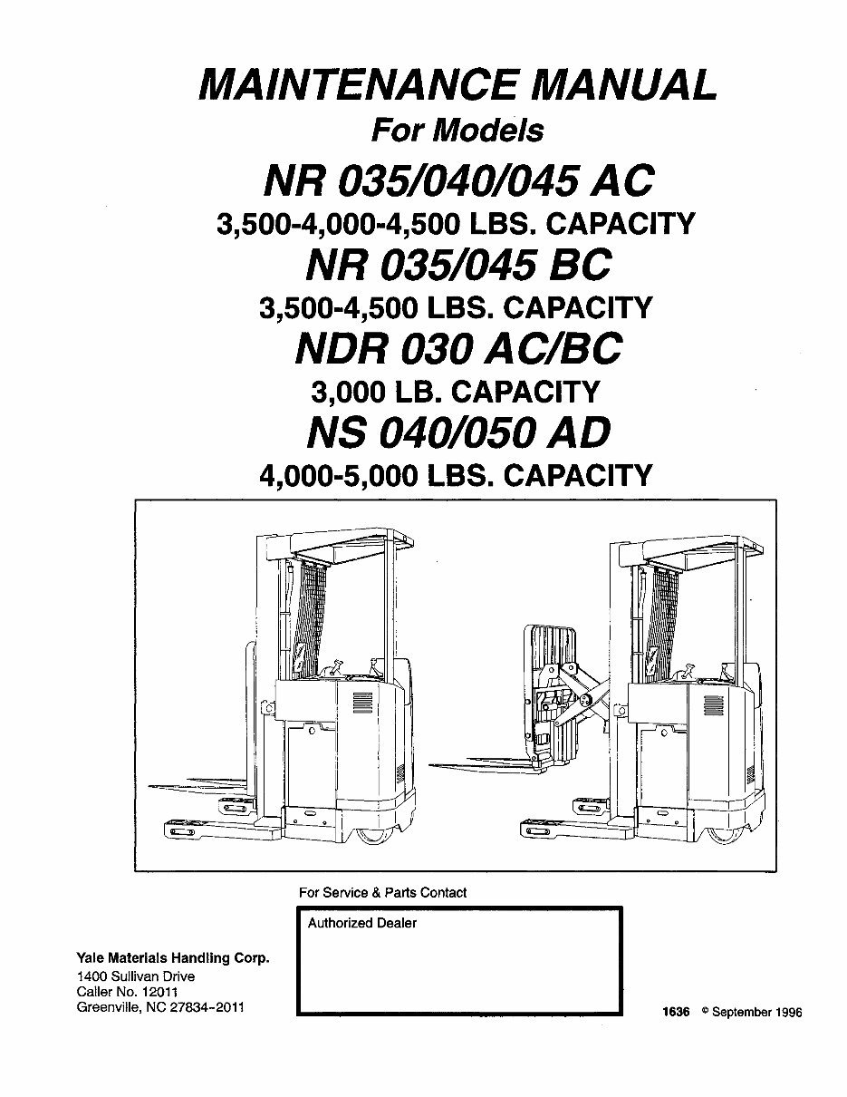 YALE (A815) NR035-040AC / NDR030AC / NR045AC Lift Truck Service Repair Manual preview img 1