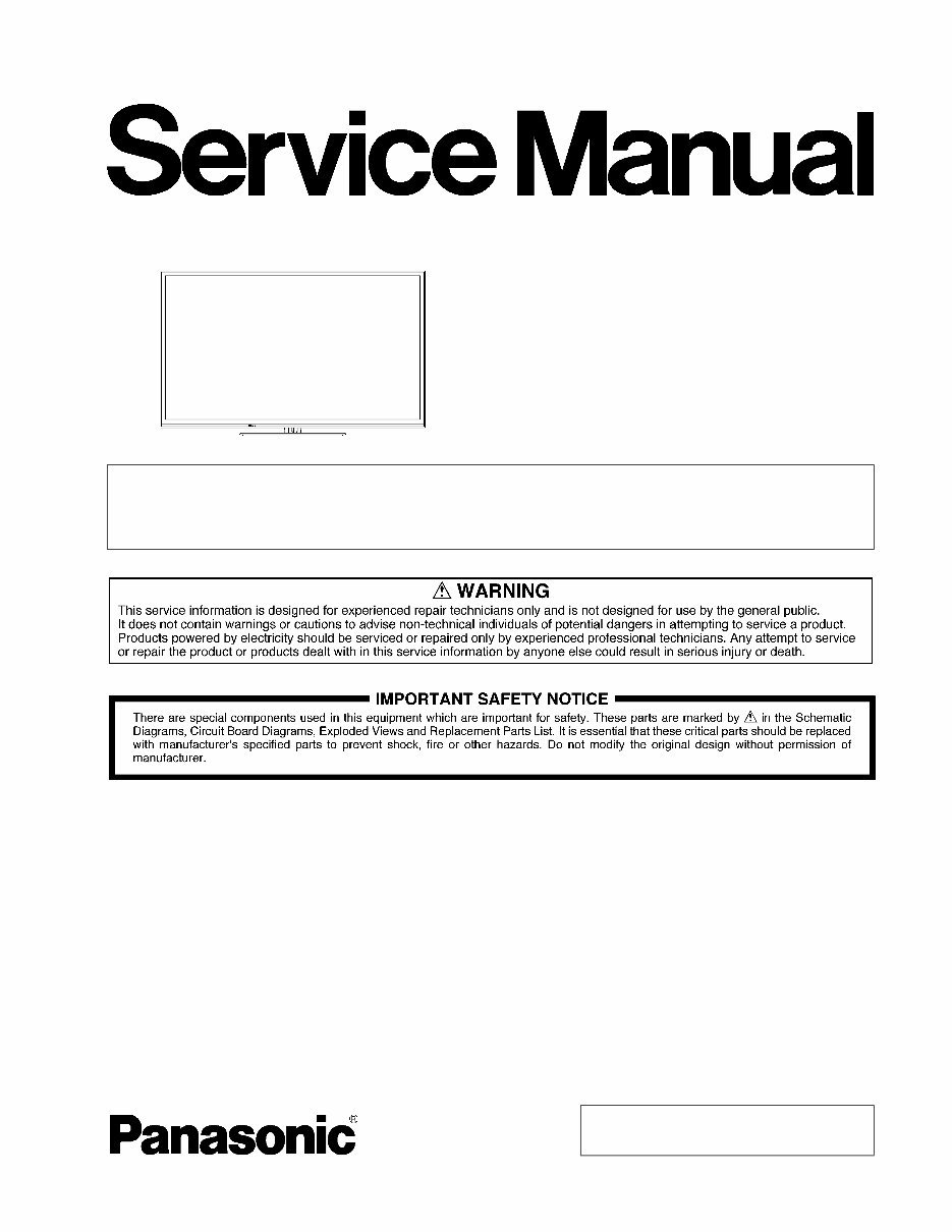 Panasonic TC-P55VT50 55-inch Class 1080p Plasma HDTV OEM Service & Repair Manual preview img 1
