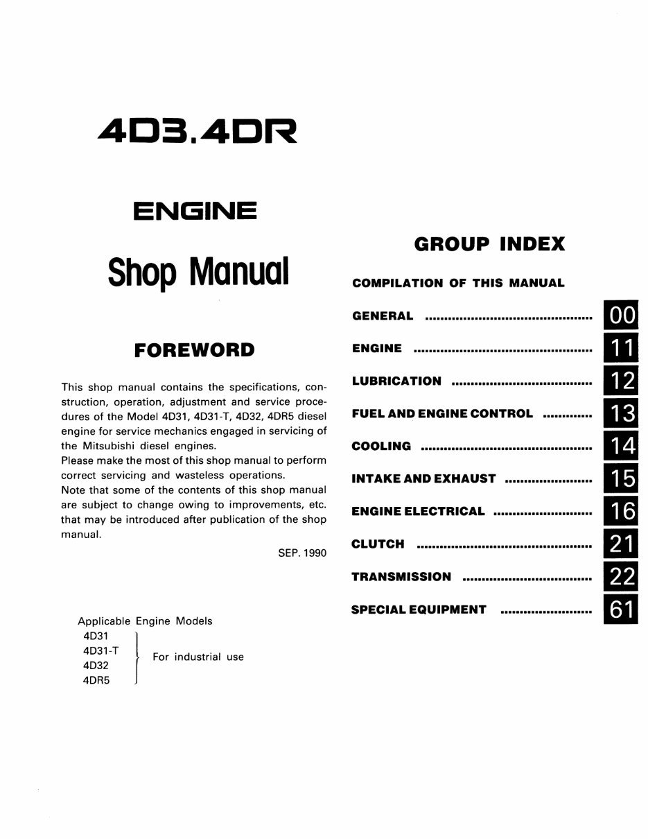Kobelco 4D3 DR Mitsubishi Diesel Engine Service Manual | eManualOnline