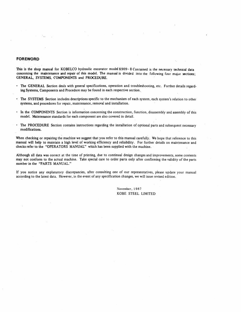 Kobelco K909 Service Manual preview img 5