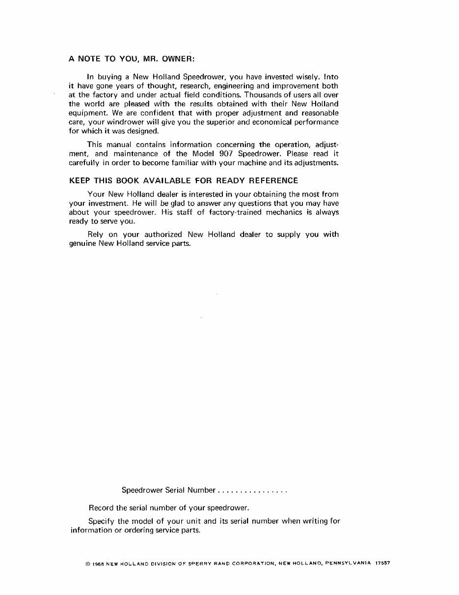 New Holland 907 Operators Manual preview img 2