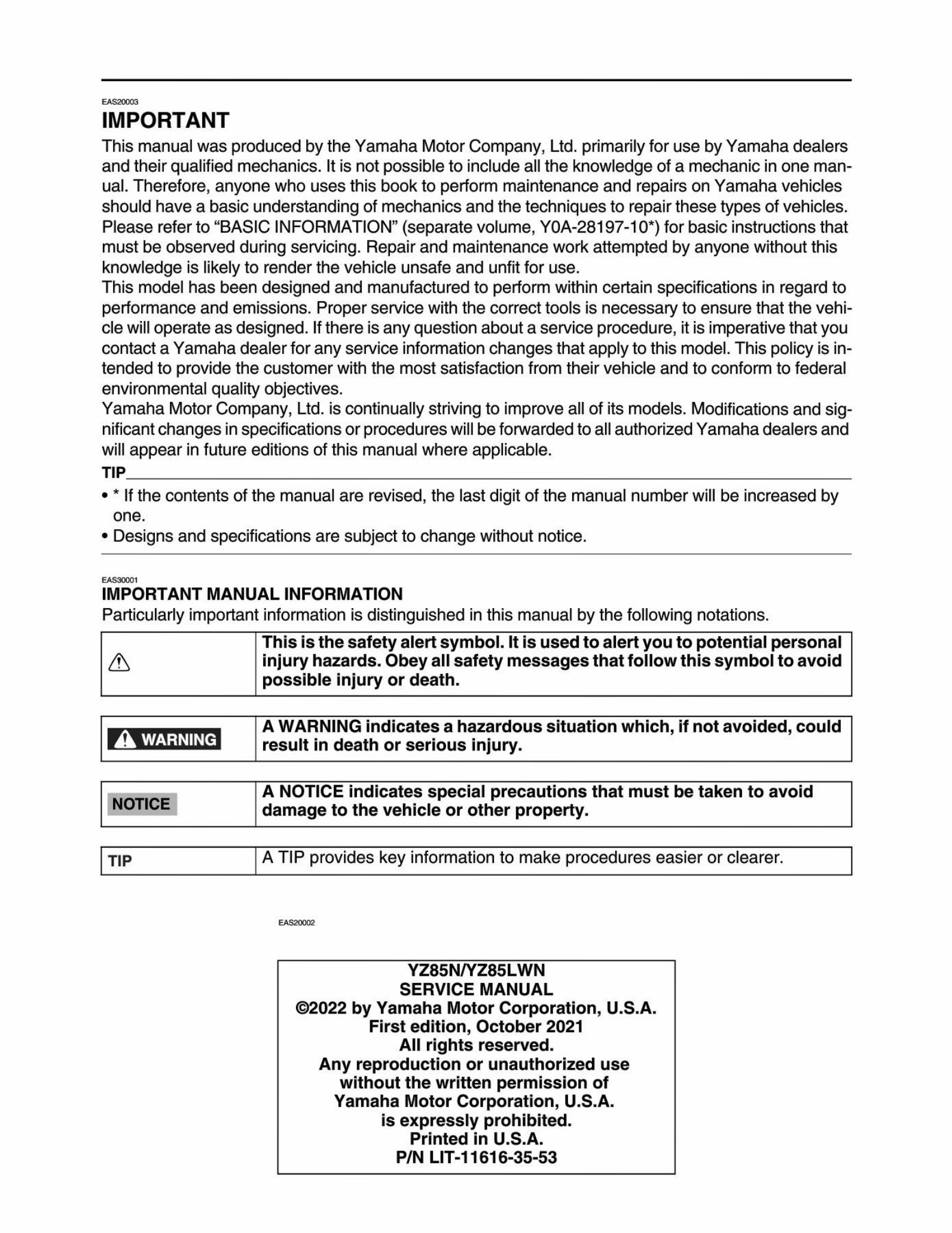 2024 Yamaha YZ85 Service & Repair Manual preview img 3