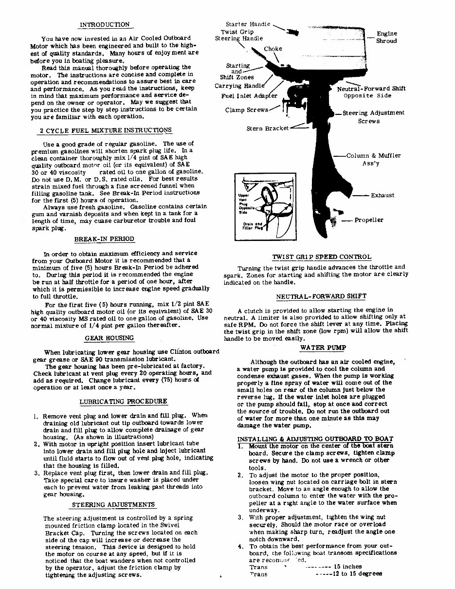 Clinton outboard J700 7 hp owners & parts manual preview img 2