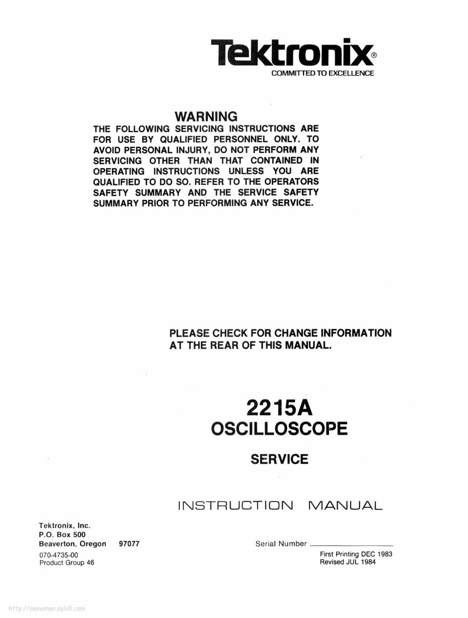 Tektronix 2215A Service Manual preview img 1