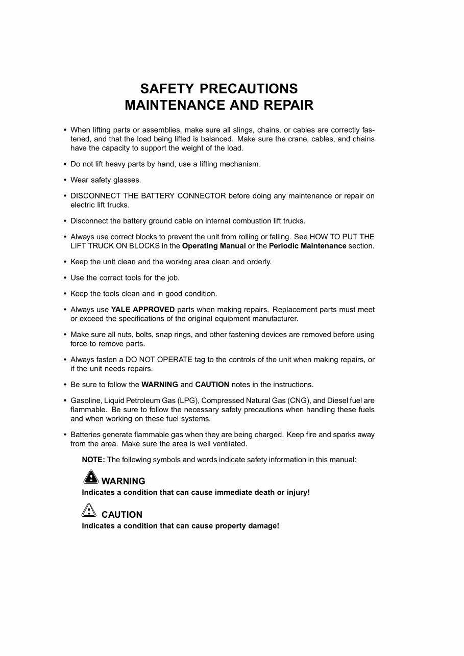 Yale Truck D829 Series: NDR030CB, NR045CB Service Manual preview img 2