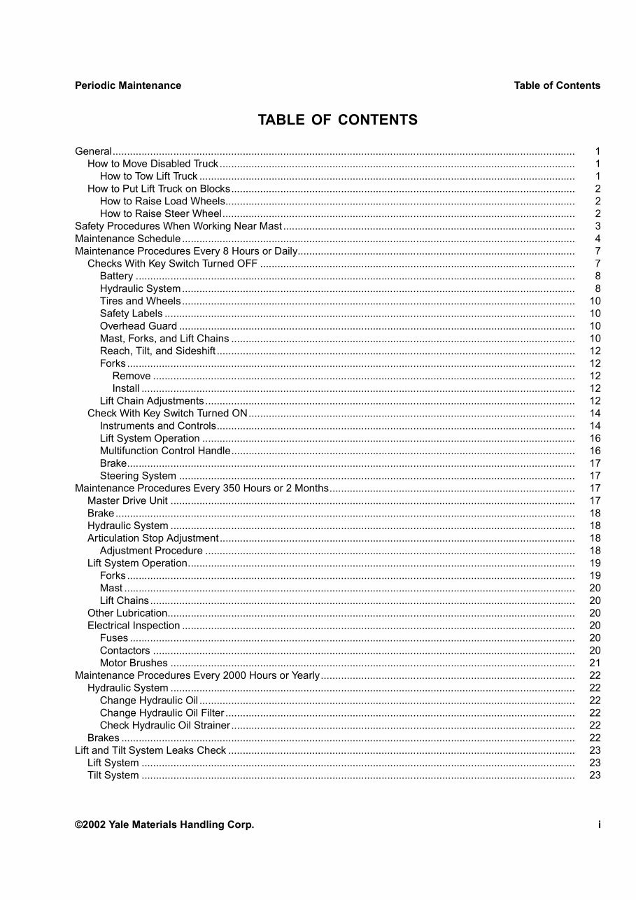 Yale Truck D829 Series: NDR030CB, NR045CB Service Manual preview img 3