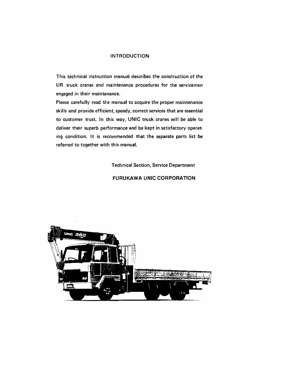 Furukawa Unic UR220, UR250, UR260, UR290, UR330, UR360, UR500 Series Hydraulic Crane Complete Workshop Service Repair Manual preview img 2