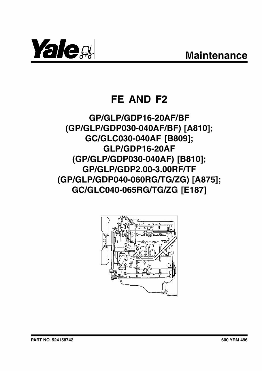 YALE (A875) GP2.00-3.00RF, GLP2.00-3.00RF, GDP2.00-3.00RF, GP2.00-3.00TF, GLP2.00-3.00TF, GDP2.00-3.00TF Lift Truck Service Repa preview img 1