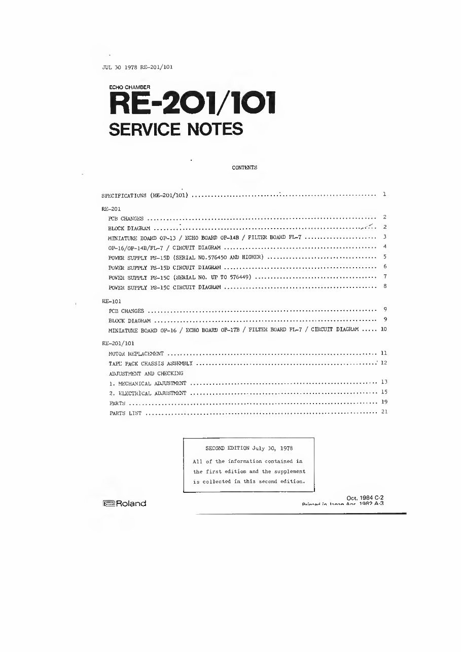 Roland re201 re-201 re101 re-101 re complete service manual preview img 1