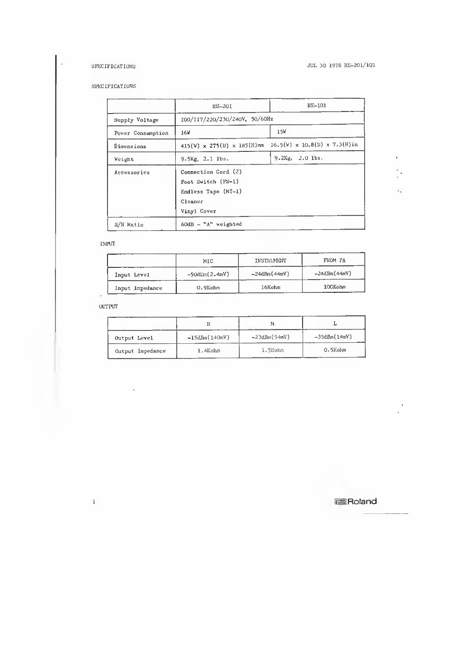 Roland re201 re-201 re101 re-101 re complete service manual preview img 2