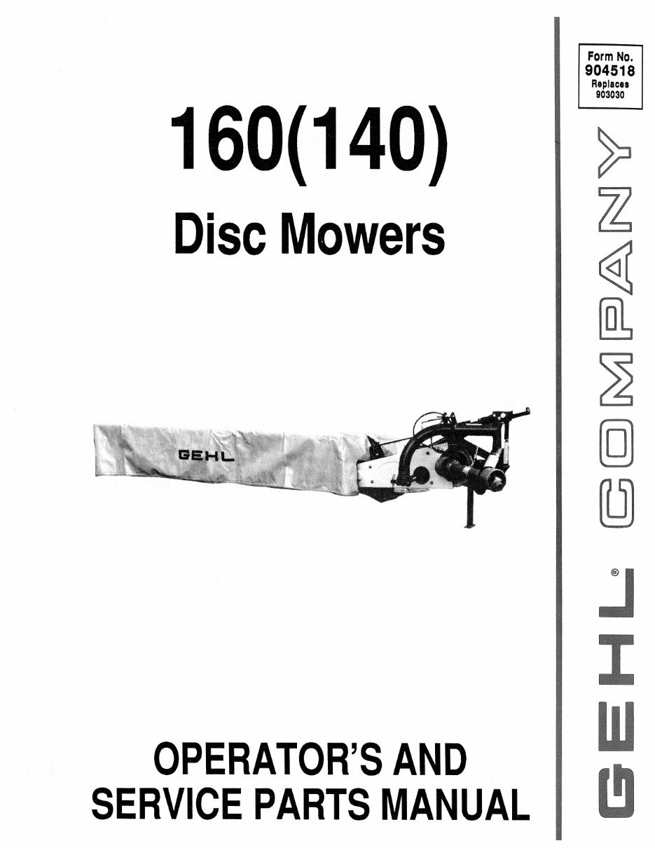 GEHL 160 (140) Disc Mowers Parts Manual preview img 1