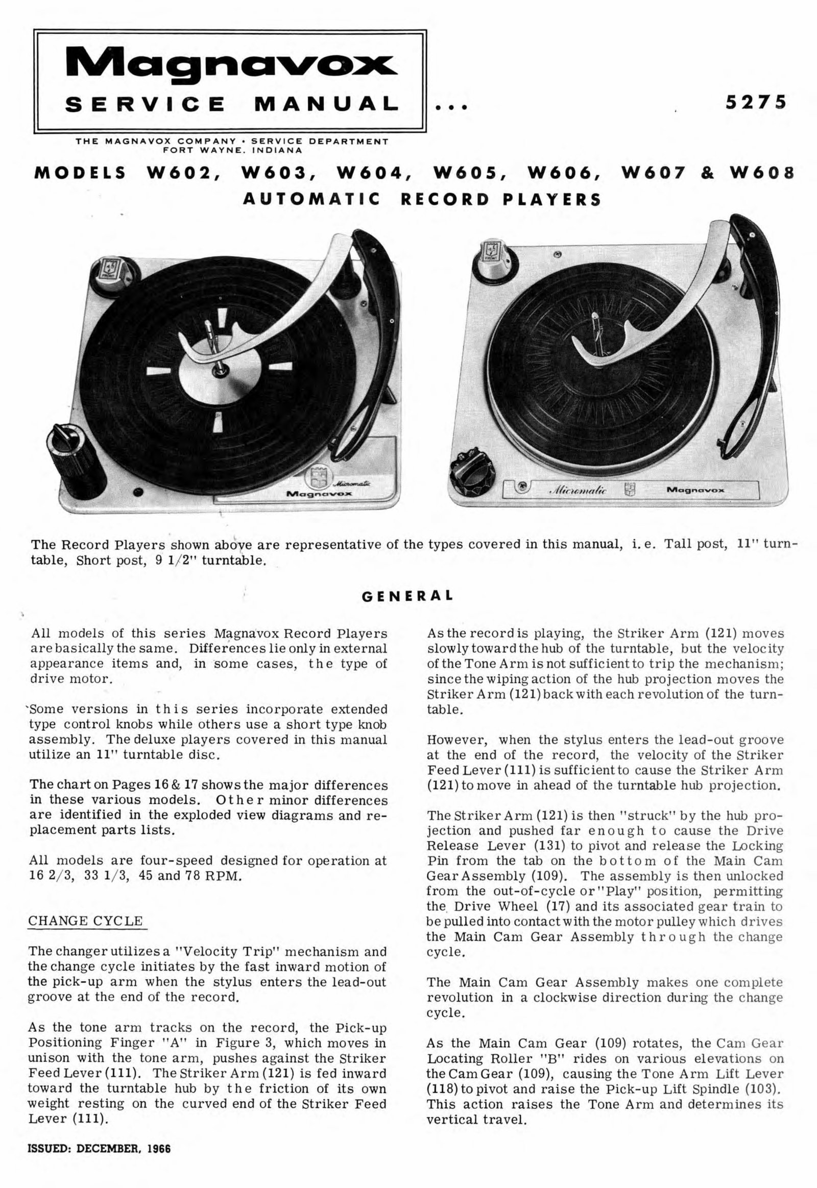 Magnavox w604,w605,w606,w607, w608 Micromatic Service Manual preview img 1