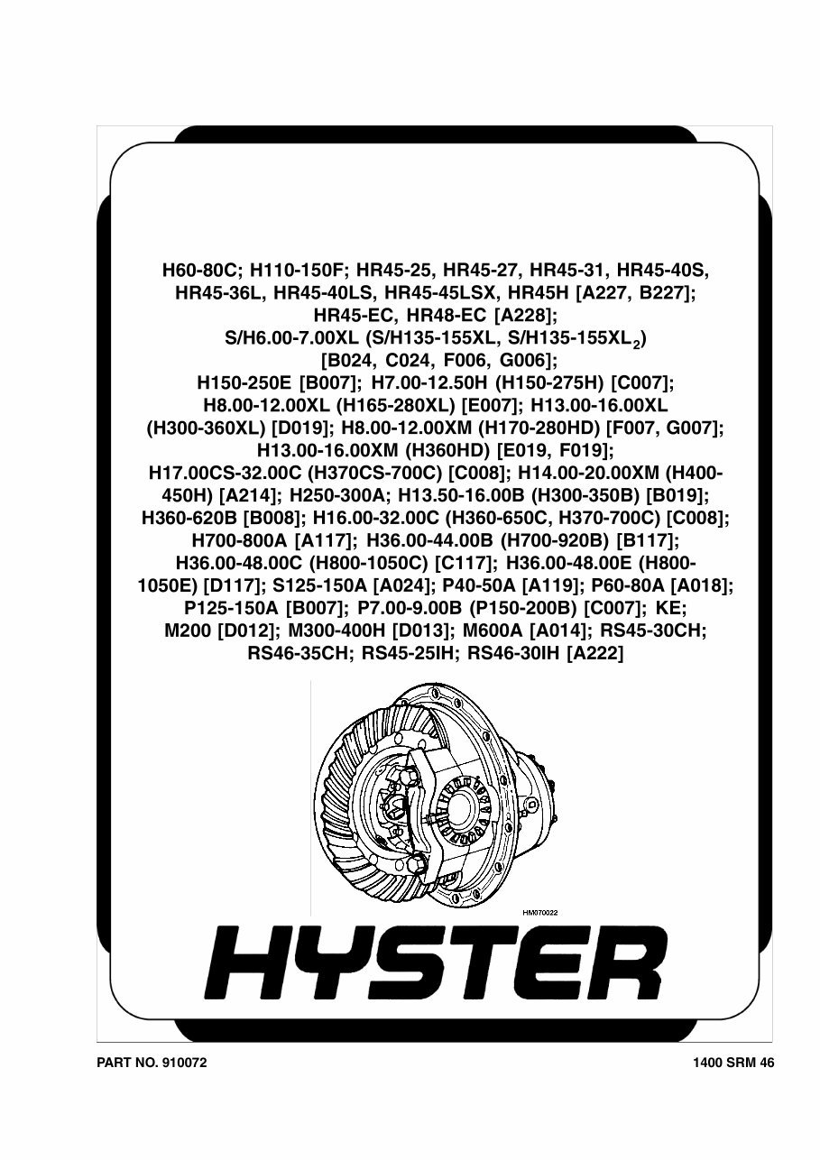HYSTER Challenger C117 (H36.00C, H40.00C, H44.00C, H48.00CH, H800C, H880C, H970C, H1050CH) Forklift Service Repair Manual + PART preview img 1