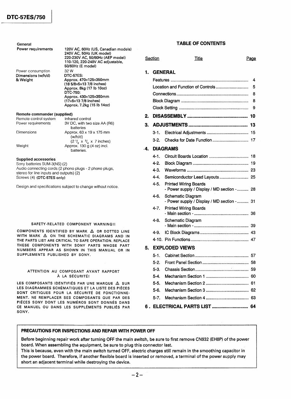 Sony DTC-57-ES DAT , Original Service Manual preview img 2