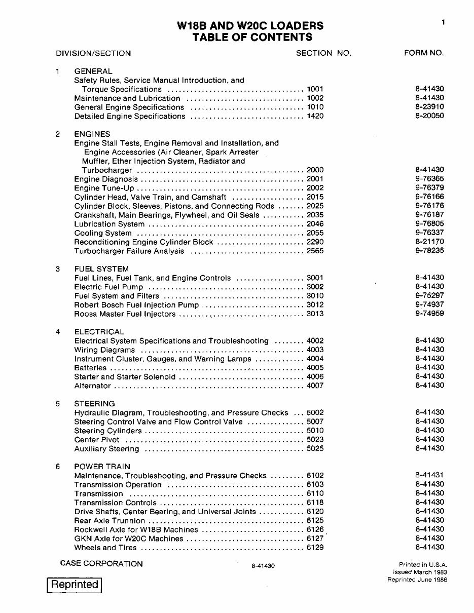 Case W18B, W20C Service Manual preview img 1