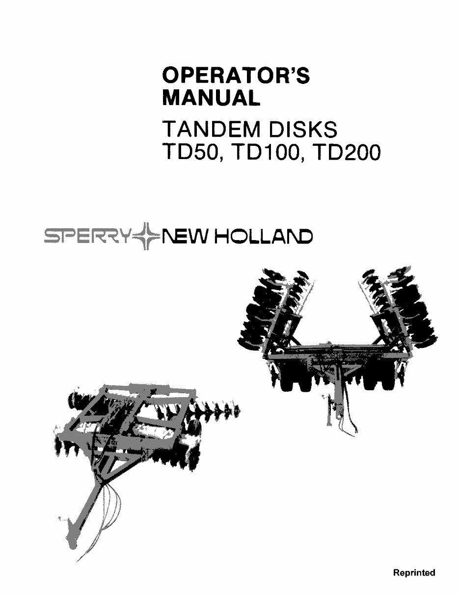 New Holland TD100, TD200, TD50 Operators Manual preview img 1