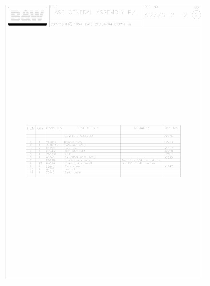 B&W AS6 subwoofer Bowers & Wilkins , Service Manual preview img 2