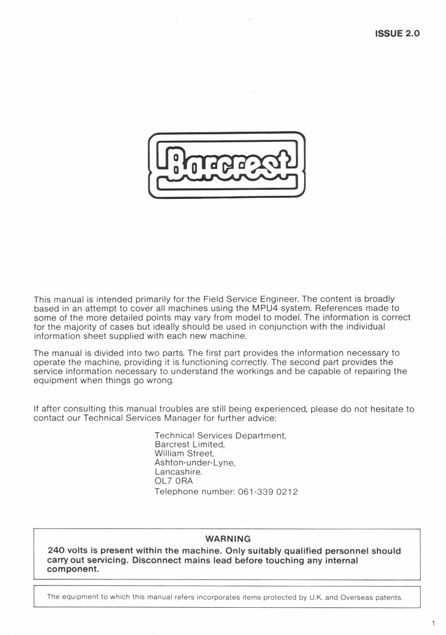 Barcrest MPU4 Fruit machine Service manual preview img 2