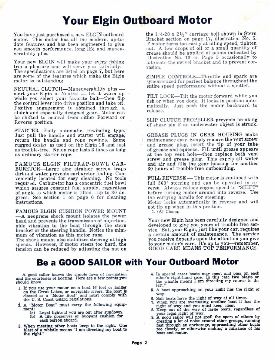 Elgin 3.5Hp Vintage Outboard engine parts manual preview img 2