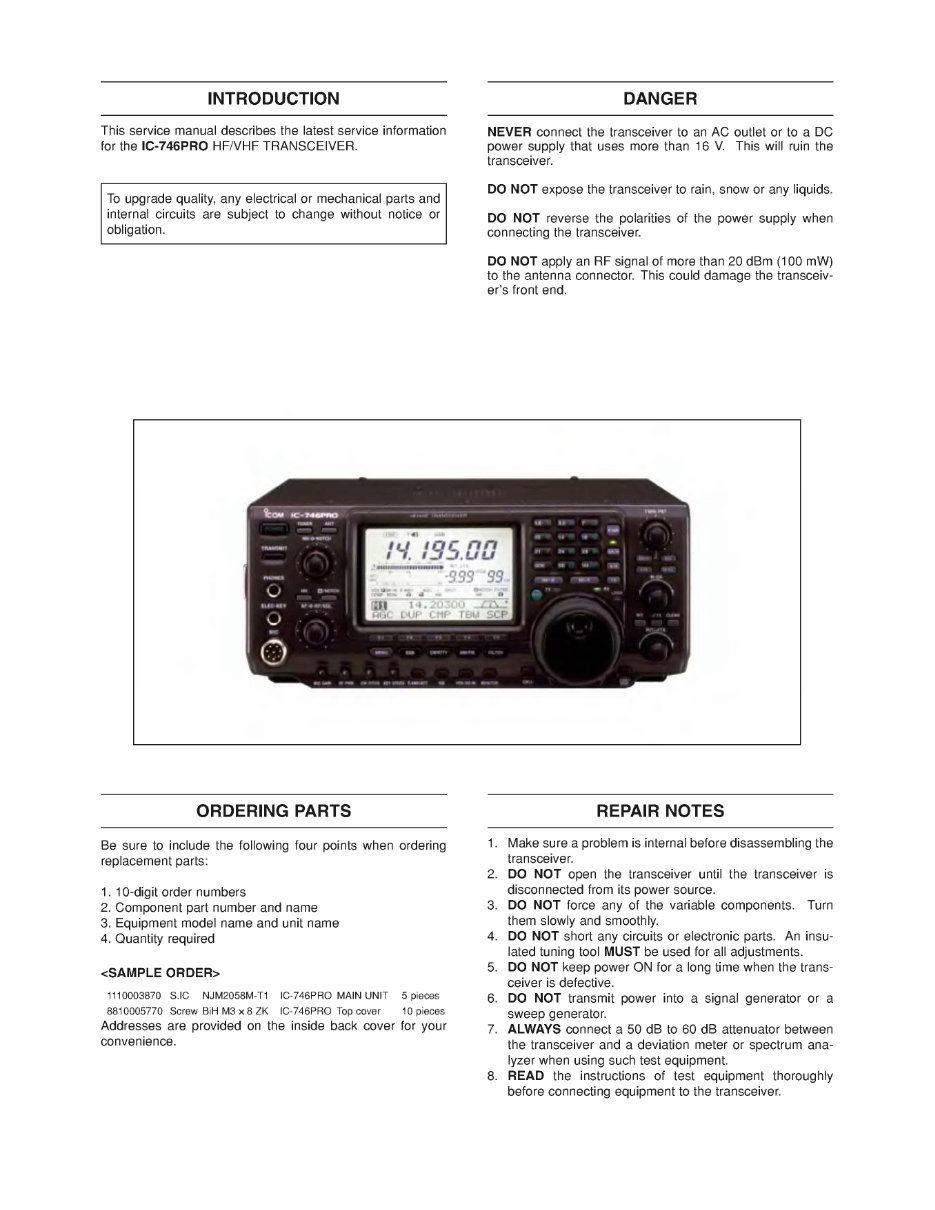 ICOM IC-746 PRO Service Repair Manual preview img 2