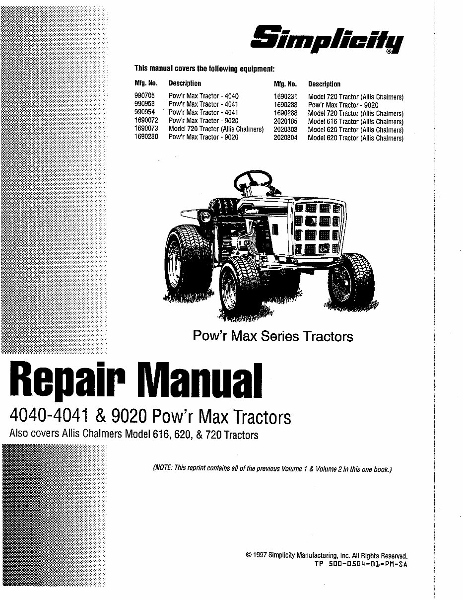Simplicity 4040,4041,9020 Power Max Tractor Workshop Service Repair Manual preview img 1
