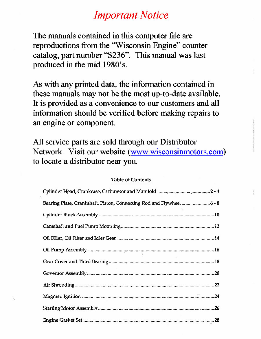 Wisconsin Engine parts manual W4 1770 IPL preview img 1