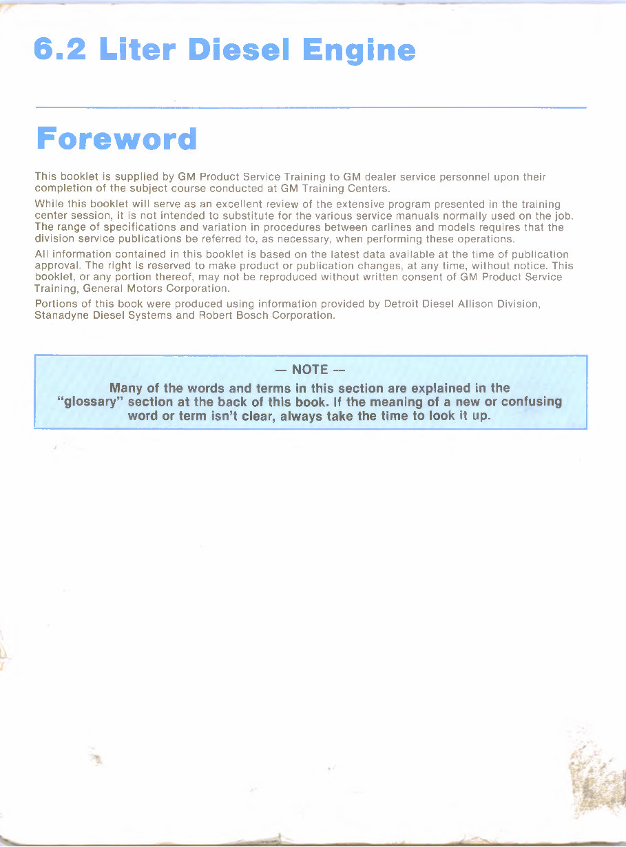GM 6.2 Liter Diesel Engine service training manual preview img 2