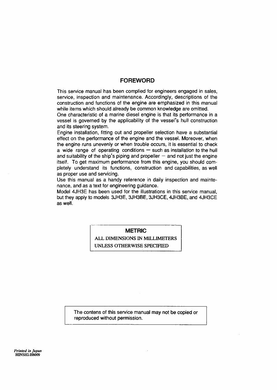 YANMAR Marine Diesel Engine 3JH3E 3JH3BE 3JH3CE 4JH3E 4JH3BE 4JH3CE Full Service & Repair Manual preview img 2