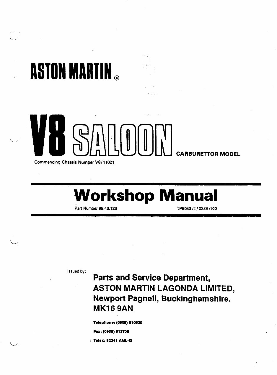 1987 Aston Martin V8 Saloon Service & Repair Manual preview img 1