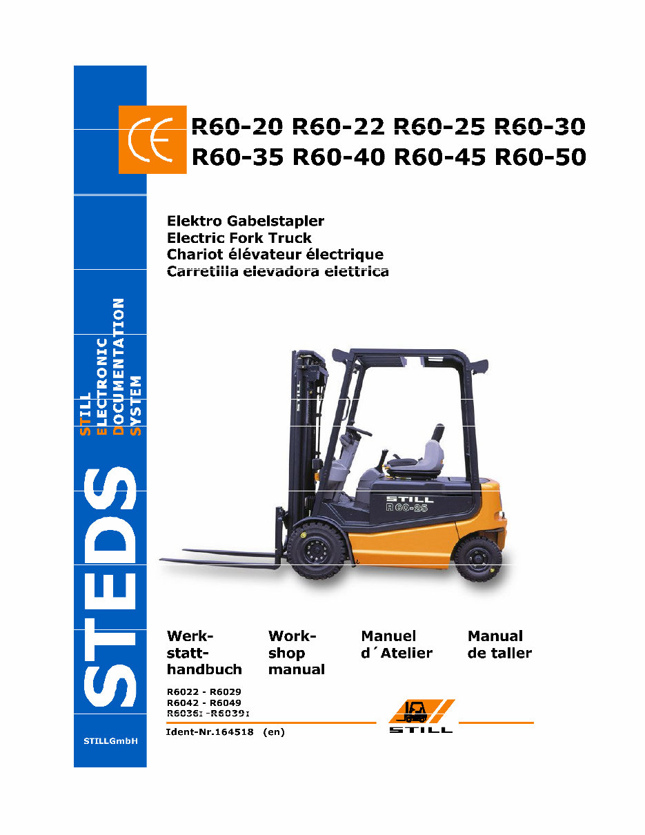 Still Electric Forklift Truck Type R60-20, R60-22, R60-25, R60-30, R60-35, R60-40, R60-45, R60-50 Workshop Manual preview img 1