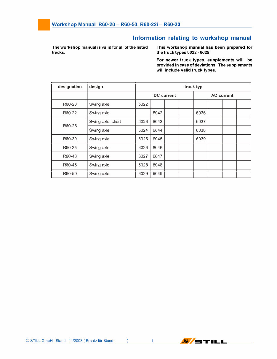 Still Electric Forklift Truck Type R60-20, R60-22, R60-25, R60-30, R60-35, R60-40, R60-45, R60-50 Workshop Manual preview img 2