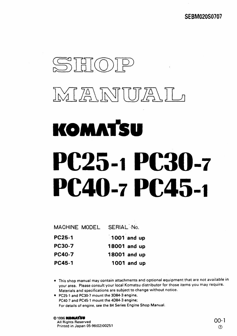 Komatsu PC40-7 Repair Service Manual preview img 1