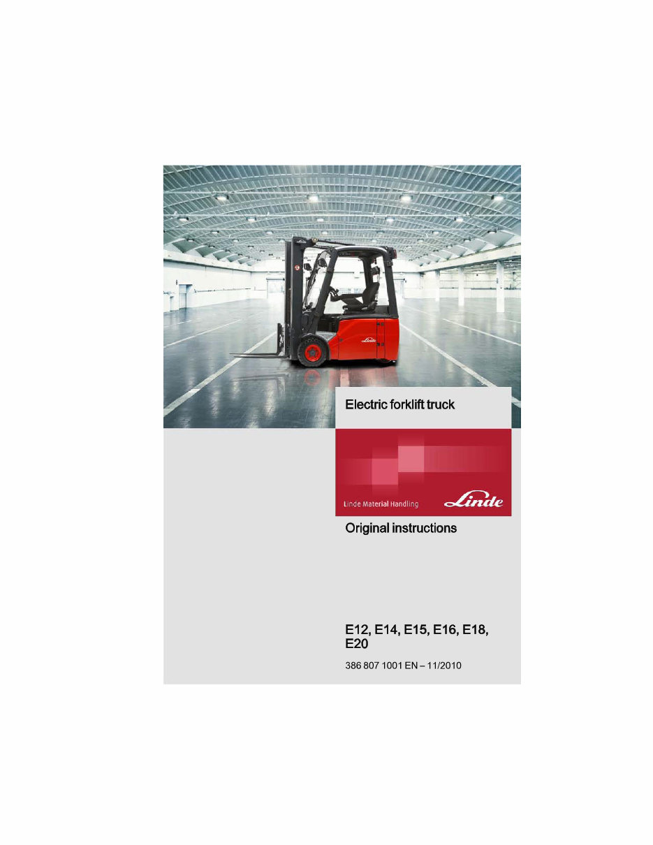 Linde Electric Forklift Truck 386 series: E12, E14, E16, E18, E20 Factory Intructions ( User Manual ) preview img 1