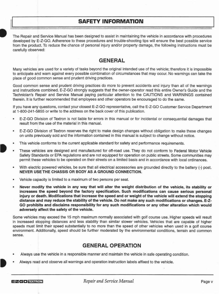 1996-1998 E-Z-GO TXT Electric and DCS Golf Cart Service & Repair Manual preview img 5