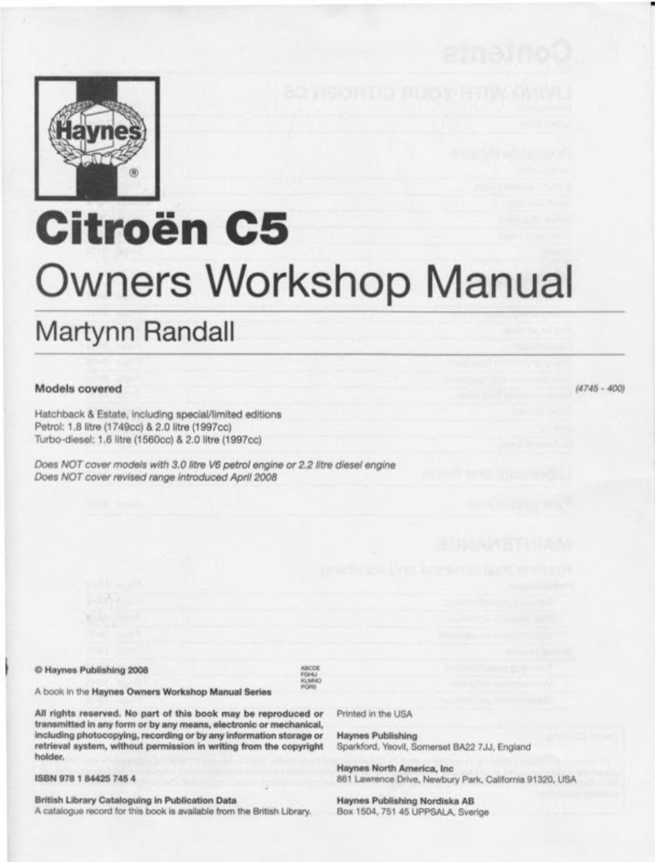 2001-2008 Citroen C5 Service & Repair Manual preview img 3