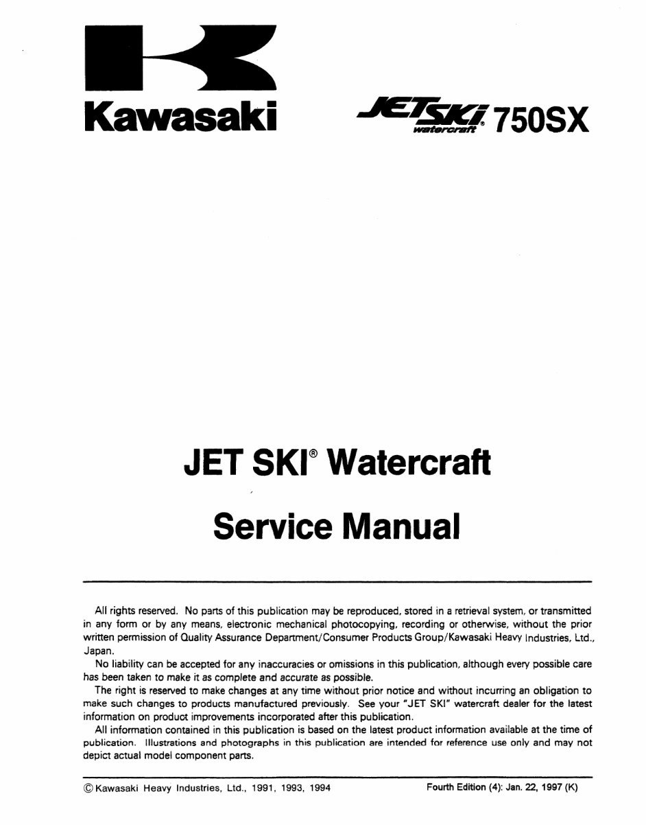 1992-1995 Kawasaki 750SX 750SXi Pro Watercraft Jetski Manual preview img 4