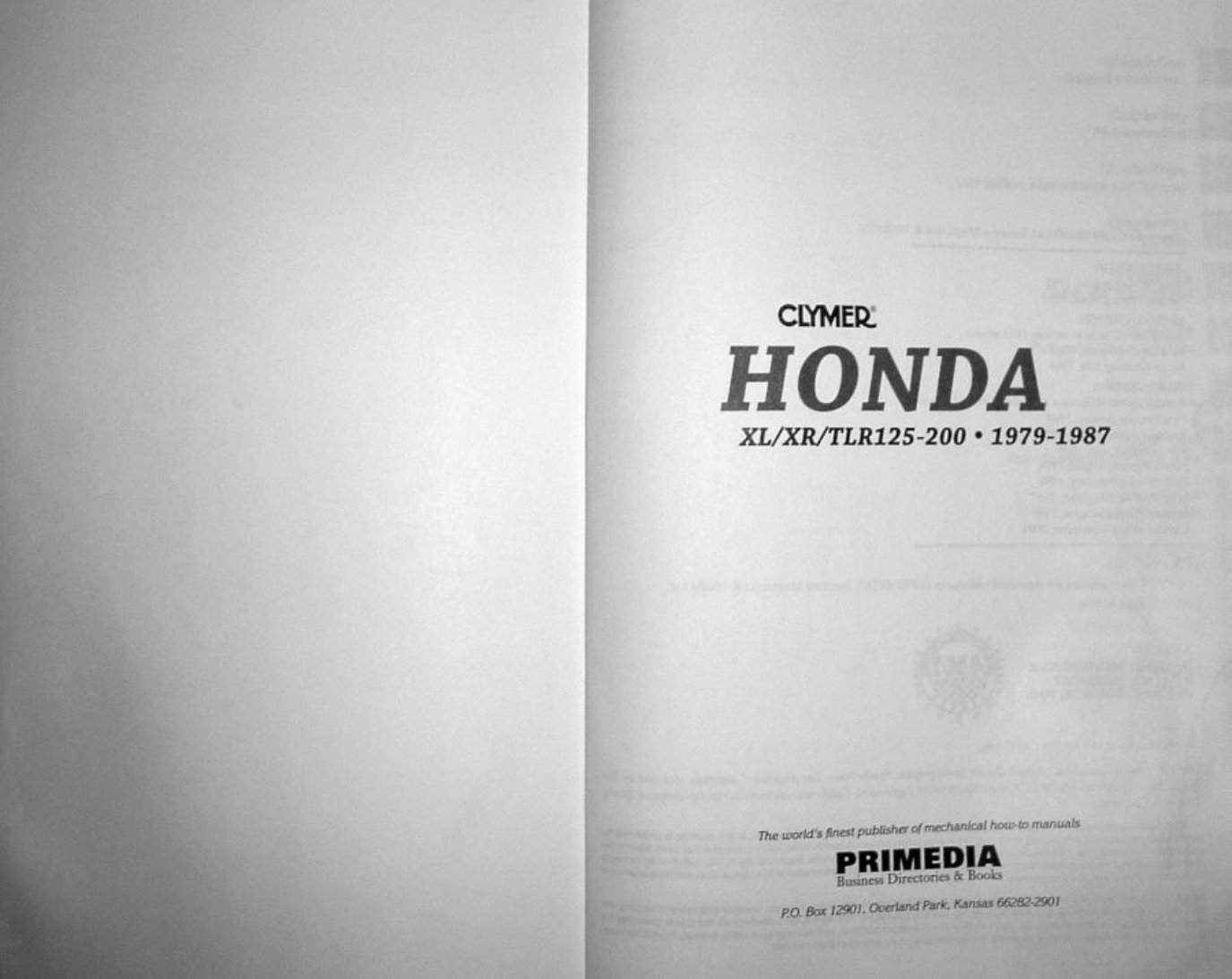 1979-1987 Honda XL125 / XR125 / TLR125 / XL200 / XR200 / TLR200 Motorcycle Service & Repair Manual preview img 1