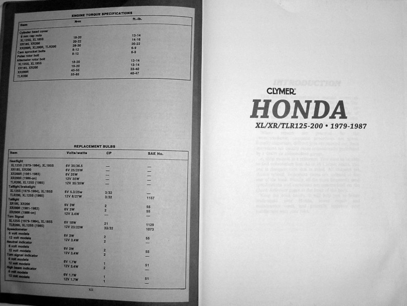 1979-1987 Honda XL125 / XR125 / TLR125 / XL200 / XR200 / TLR200 Motorcycle Service & Repair Manual preview img 6