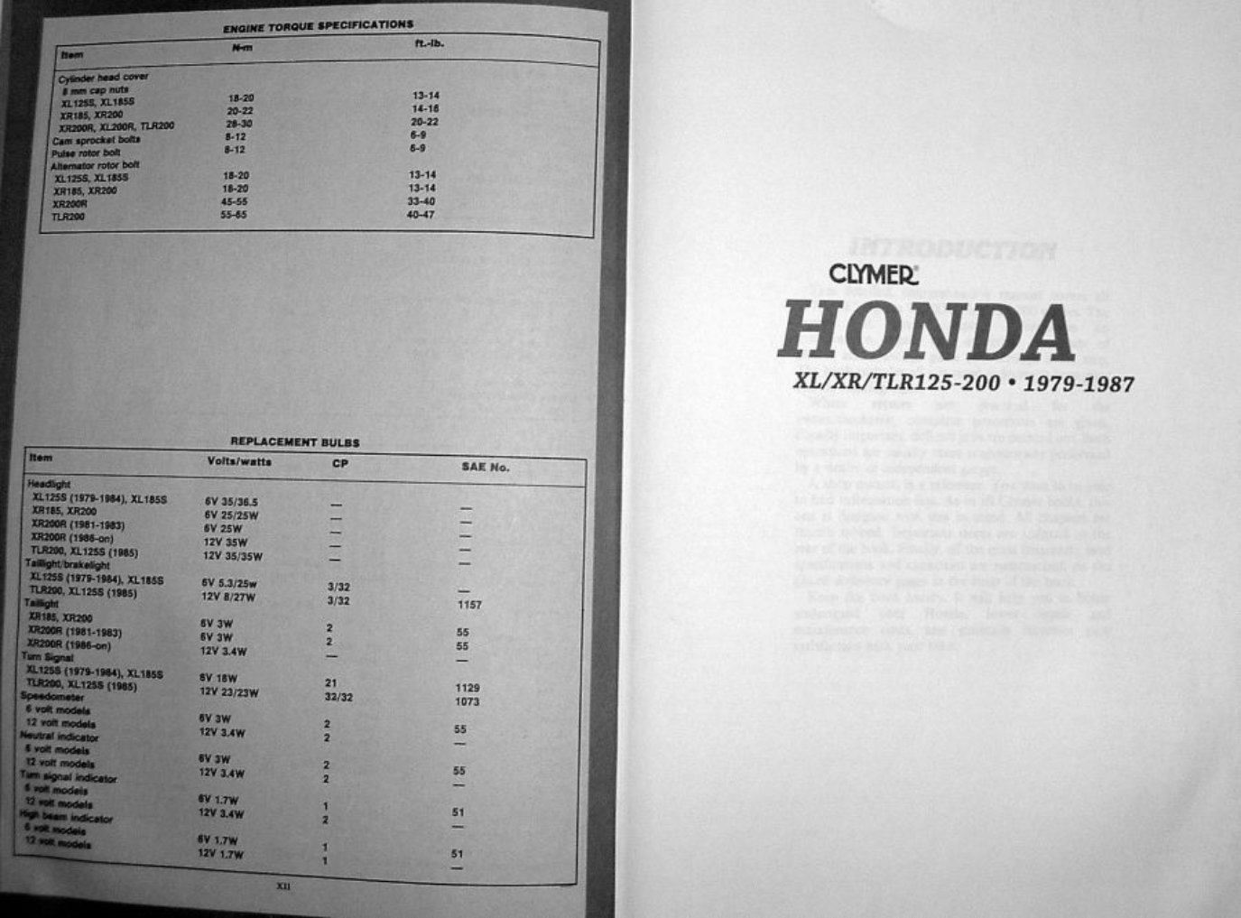 1979-1987 Honda XL125 / XR125 / TLR125 / XL200 / XR200 / TLR200 Motorcycle Service & Repair Manual preview img 7