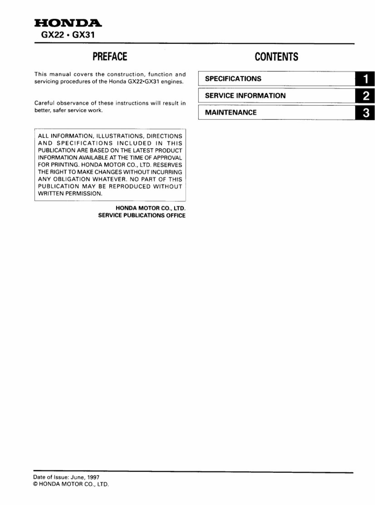 Honda GX22 / GX31 Engine Service & Repair Manual preview img 1