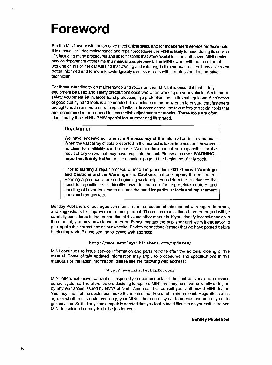 2002-2006 MINI One, Cooper & Cooper S Service & Repair Manual preview img 5