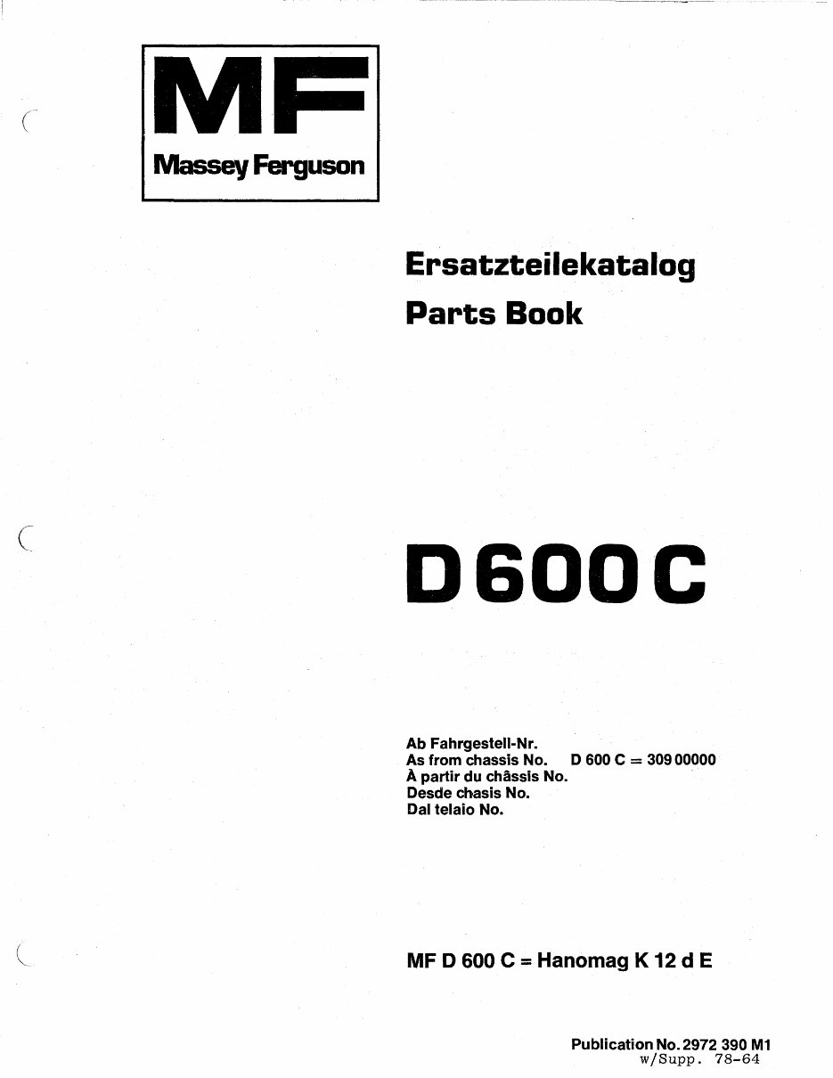 Massey Ferguson D600C Crawler Dozer Parts Catalog Manual preview img 2